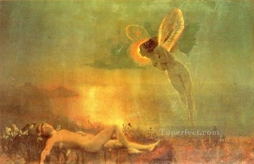 子供向け Painting - ラトマス山のエンディミオン 天使の風景 ジョン・アトキンソン・グリムショー 子供用